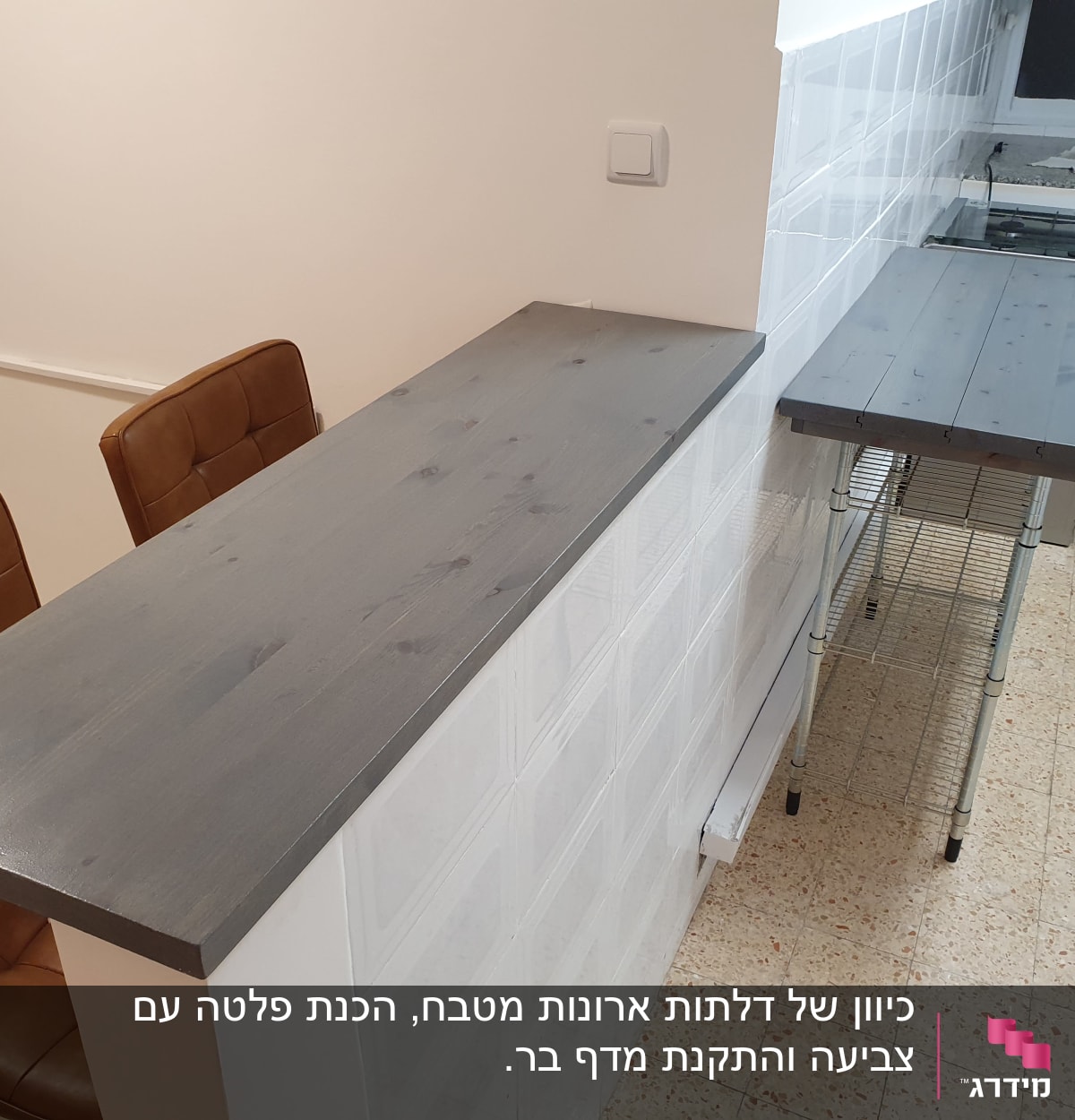 שולחן עץ כהה עם כיסאות עור חומים
